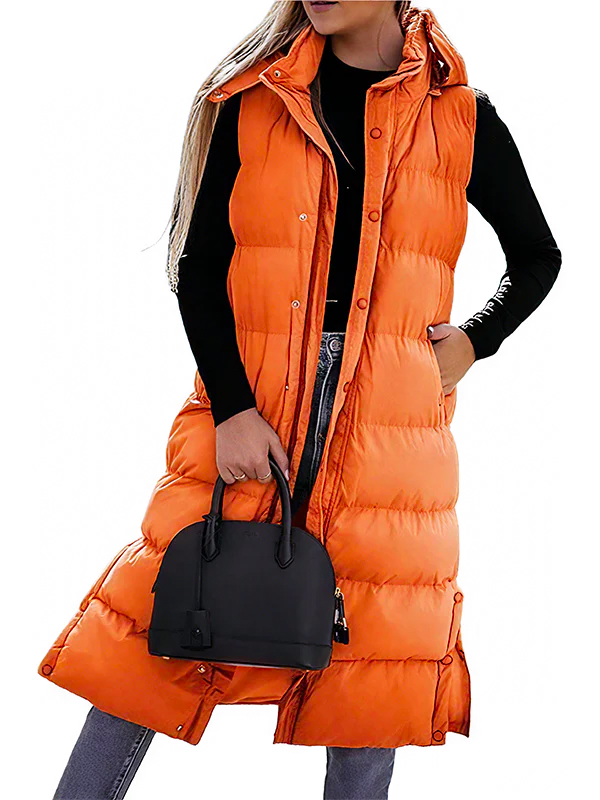 🔥 Women's Long Puffer Vest | Quilted Hood & Button Closure ❄️