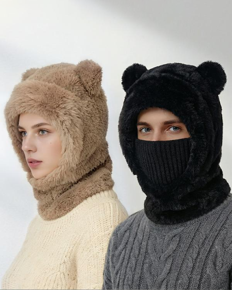 Unisex Windproof Thermal Hat with Cute Bear Ears