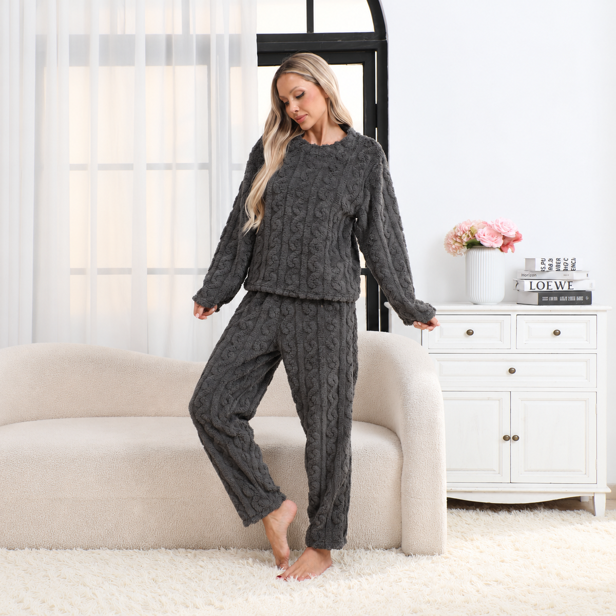 Women's Cozy Cable Knit Lounge Set