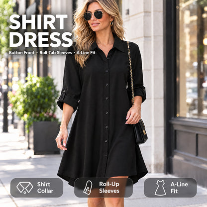 Plus Size Solid Long Sleeve Button Up Collared Blouse for Spring Fall