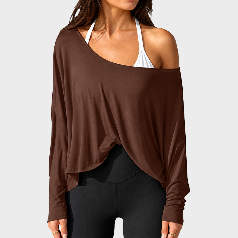 Women's Oversized Off Shoulder Batwing Sleeve Stretchy Gym Top