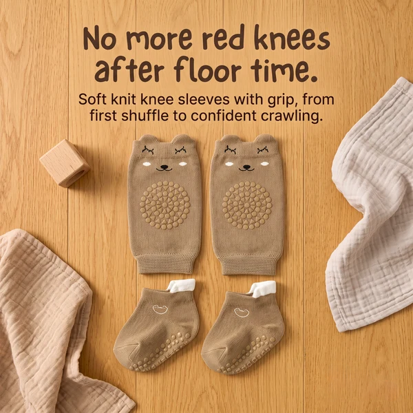 Soft Bear Face Knee Sleeves and Grip Socks for Little Explorers