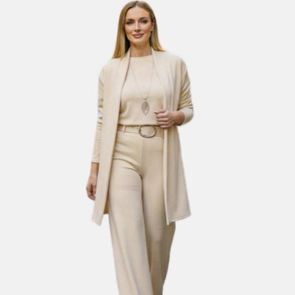 Elegant 3-Piece Set Including Long Cardigan, Top And Pants