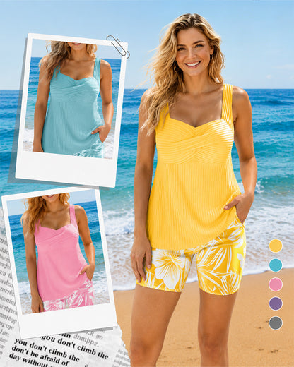 Two-Piece Body-Covering Printed Boxer Swimsuit