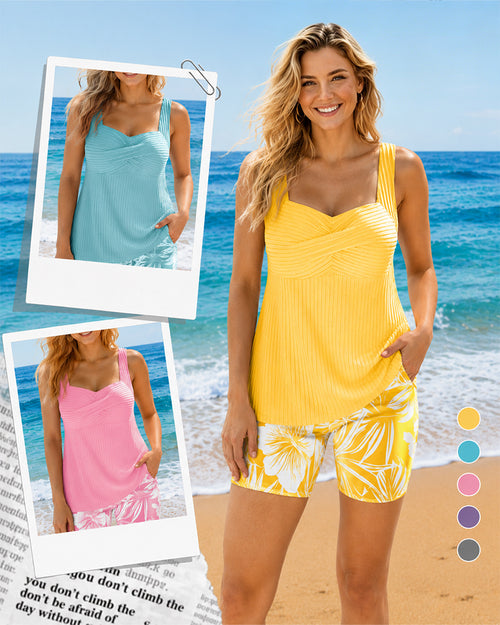 Two-Piece Body-Covering Printed Boxer Swimsuit