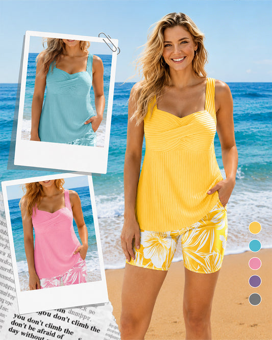Two-Piece Body-Covering Printed Boxer Swimsuit