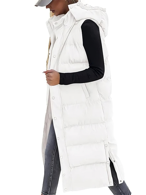 🔥 Women's Long Puffer Vest | Quilted Hood & Button Closure ❄️