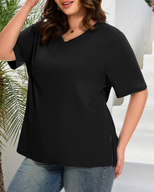 Women's Plus Size Basic Sleeve V-Neck T-Shirts