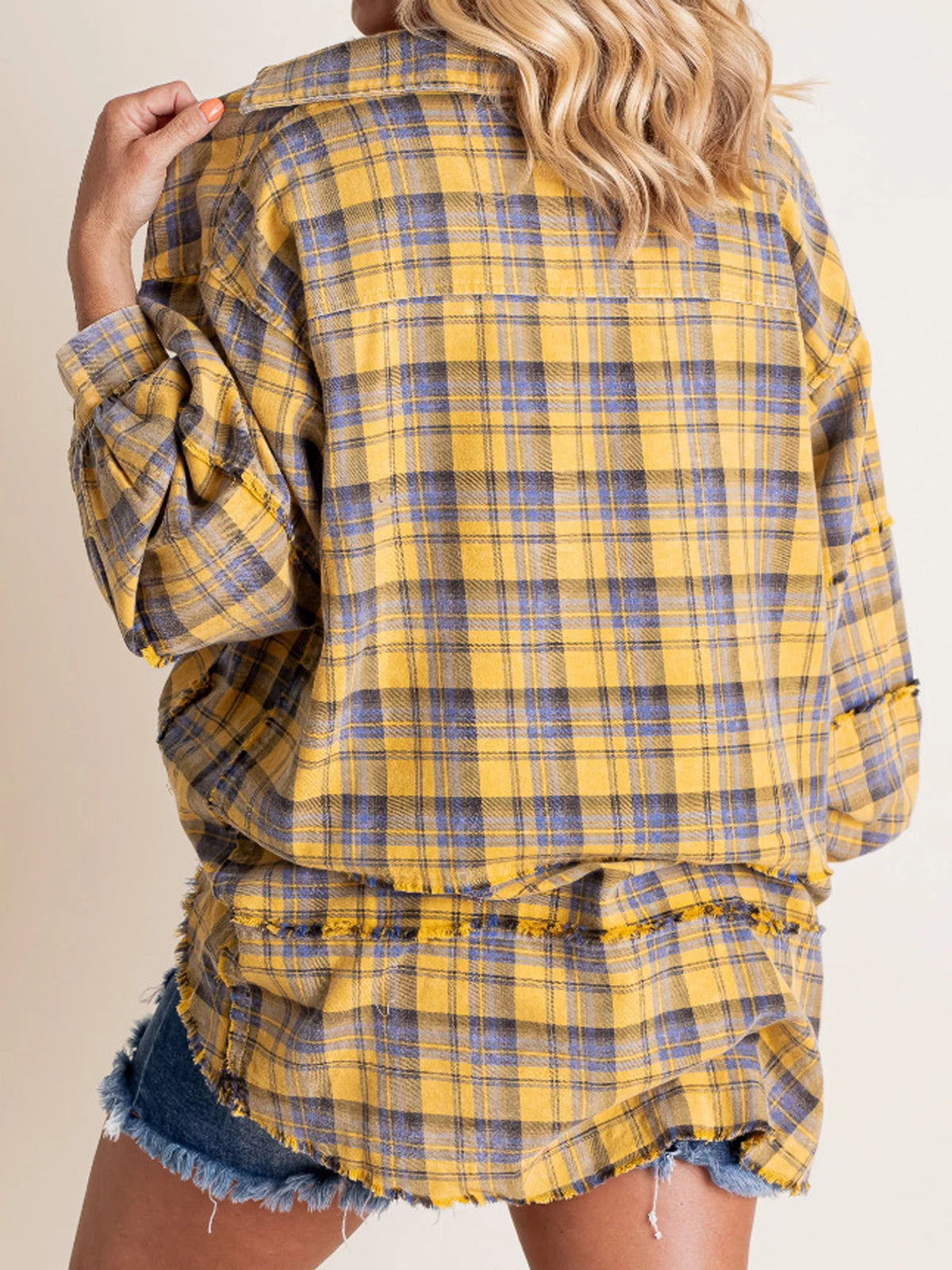 Women's Seams Raw Edge Washed Oversized Shirt Jacket with Pockets