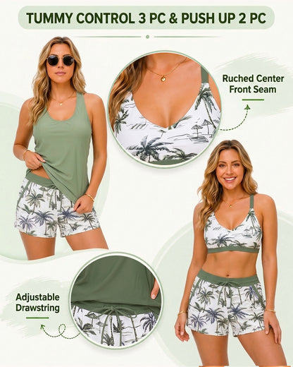 Women's Sporty Tankini Set with Shorts Pockets Athletic Bathing Suit 2026 Modest