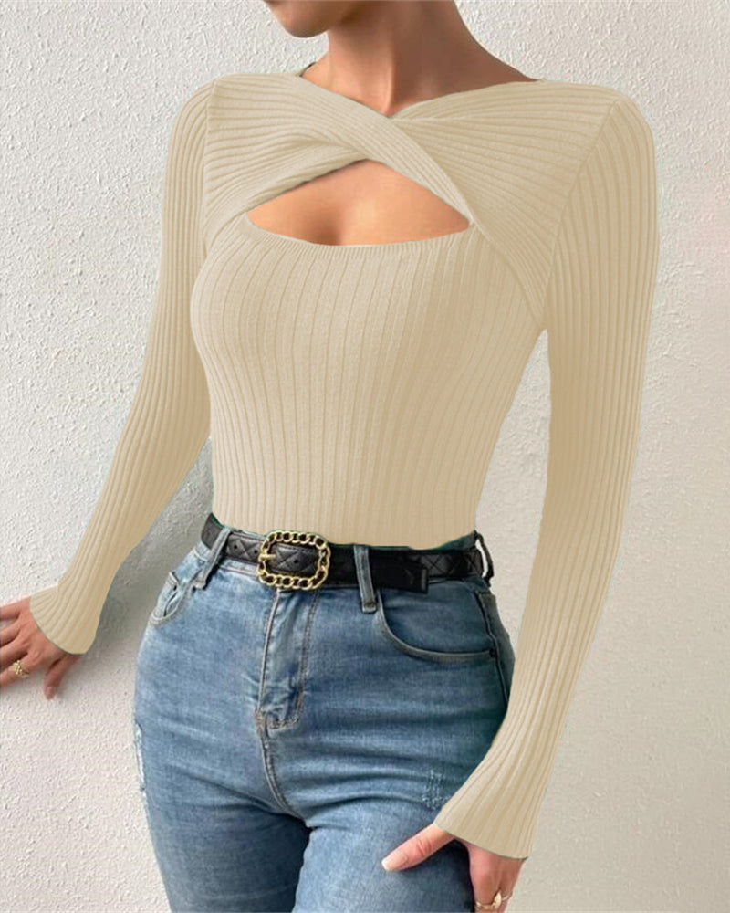 Twist Front Cutout Knit Sweater