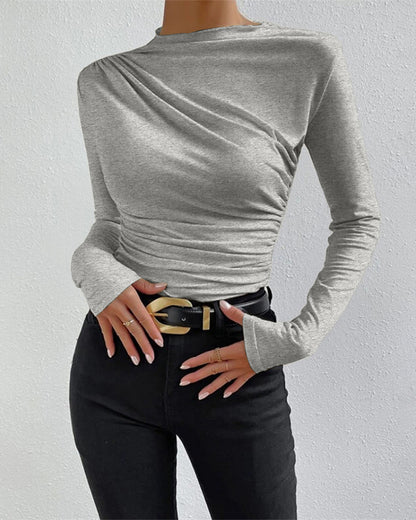 Slim Fit Ruched High-Neck T-Shirt Top