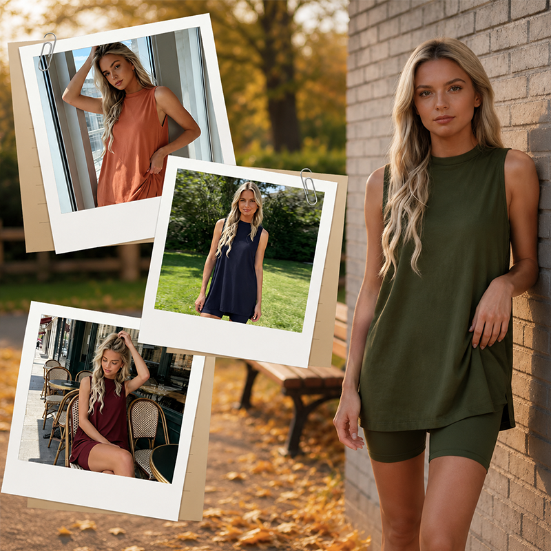 Sleeveless Top And Shorts Solid Color Set