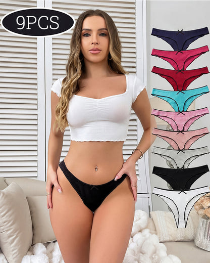 Women's Bow Low Waist Thong  Pack Ultra Soft Cotton（9 pack）