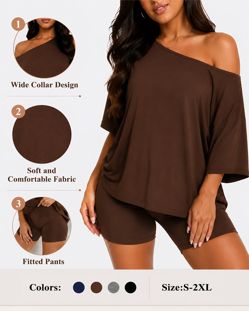 Off Shoulder Top and Fitted Shorts Lounge Set
