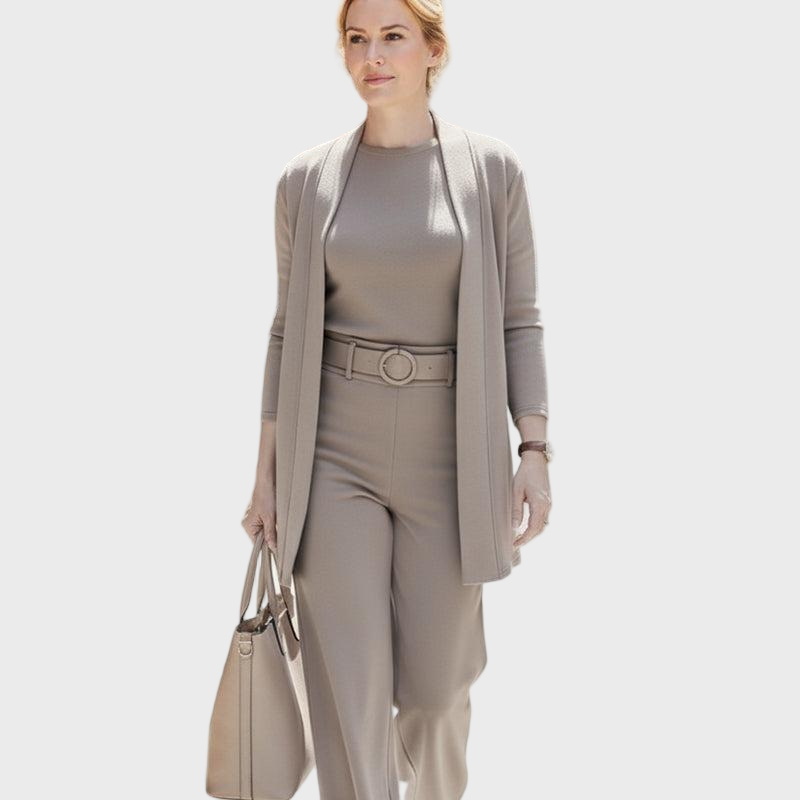 Elegant 3-Piece Set Including Long Cardigan, Top And Pants