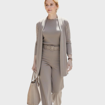 Elegant 3-Piece Set Including Long Cardigan, Top And Pants