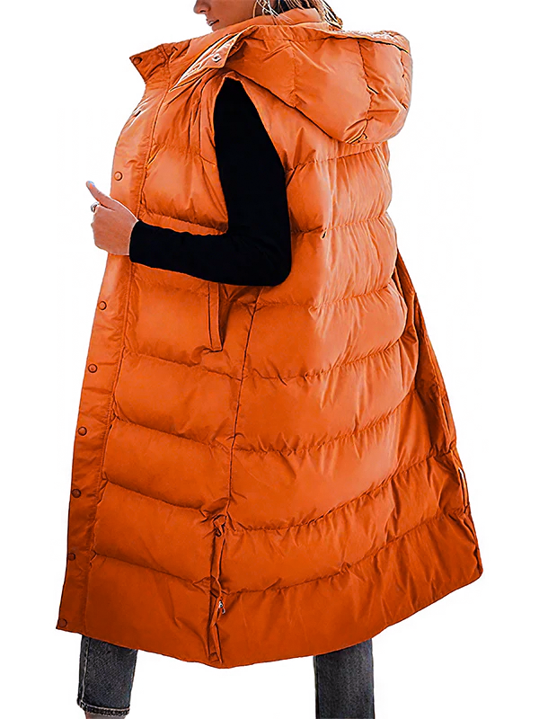 🔥 Women's Long Puffer Vest | Quilted Hood & Button Closure ❄️