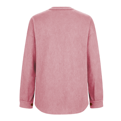 Women's Loose Fit Batwing Sleeve Waffle Knit Button Down Shirt Shacket Tops