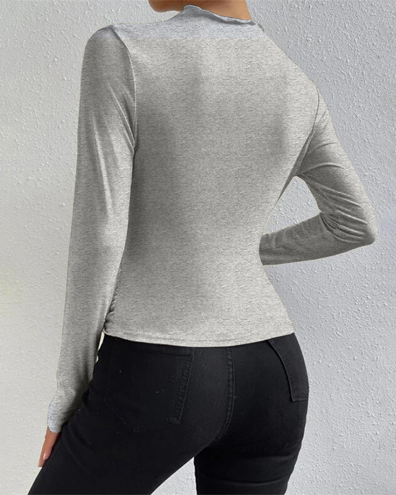 Slim Fit Ruched High-Neck T-Shirt Top