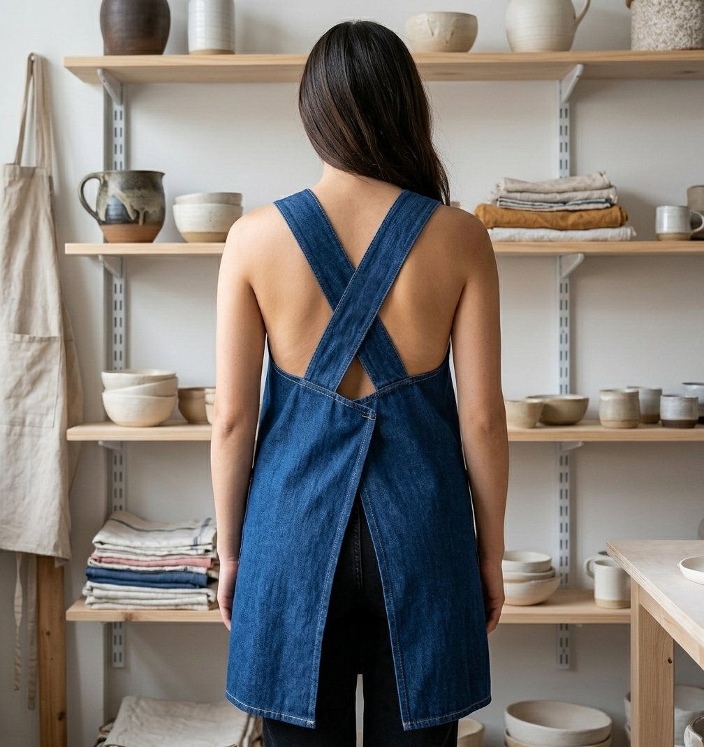 Ergonomic Cross-Back Denim Apron