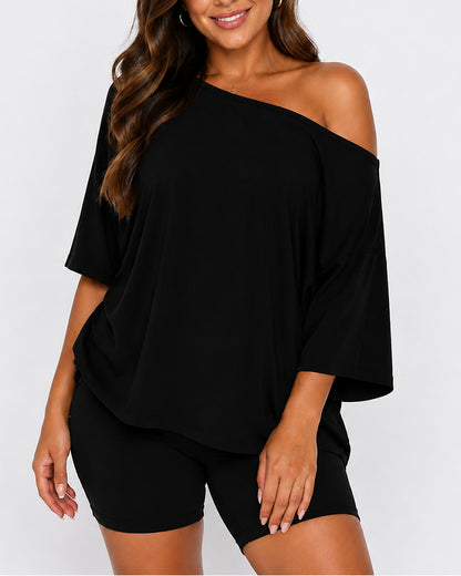 Off Shoulder Top and Fitted Shorts Lounge Set