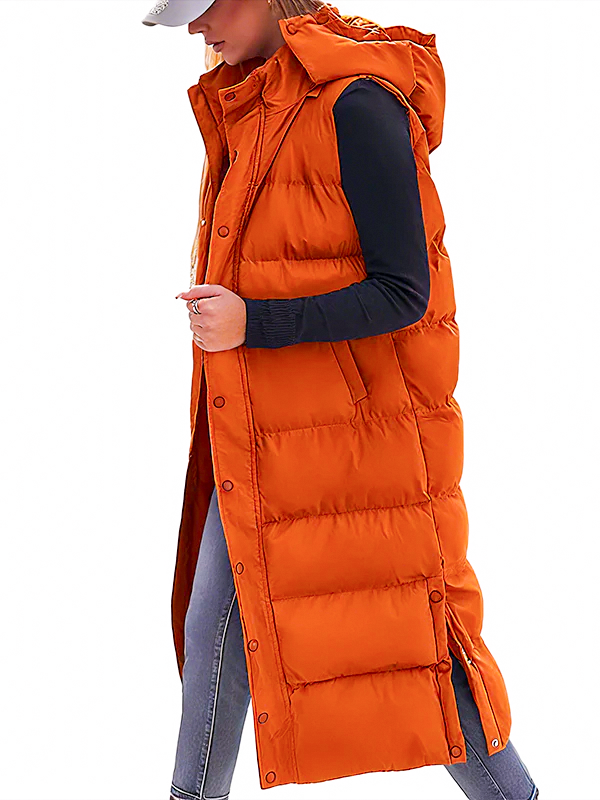 🔥 Women's Long Puffer Vest | Quilted Hood & Button Closure ❄️