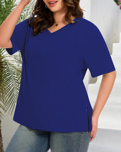 Women's Plus Size Basic Sleeve V-Neck T-Shirts
