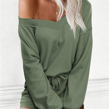 Women's V Neck Pajama Set Long Sleeve Sleepwear