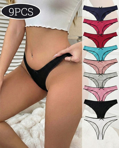 Women's Bow Low Waist Thong  Pack Ultra Soft Cotton（9 pack）