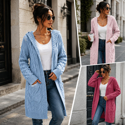 Women's Oversized Cable Knit Hooded Cardigan