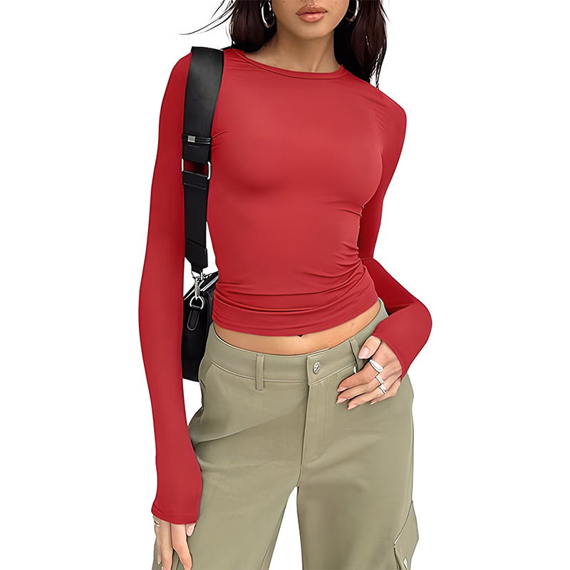 Long Sleeve Basic Tee Women's Crew Neck Slim Fit Tops
