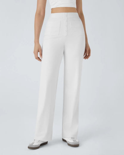 High-Waist Button Front Straight-Leg Pants