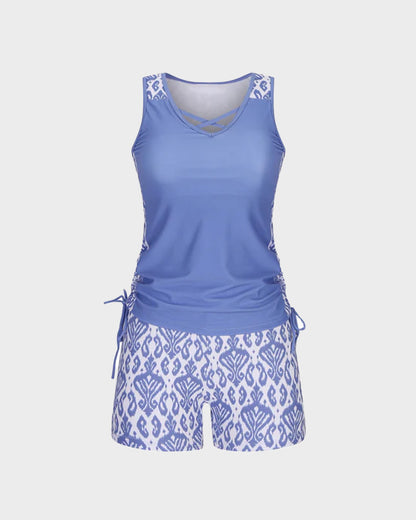 ⏰LAST DAY 50% OFF - Miraclesuit Women's Tummy Control Tankini Set with Built-In Bra – Flattering Boho Swimwear with Shorts