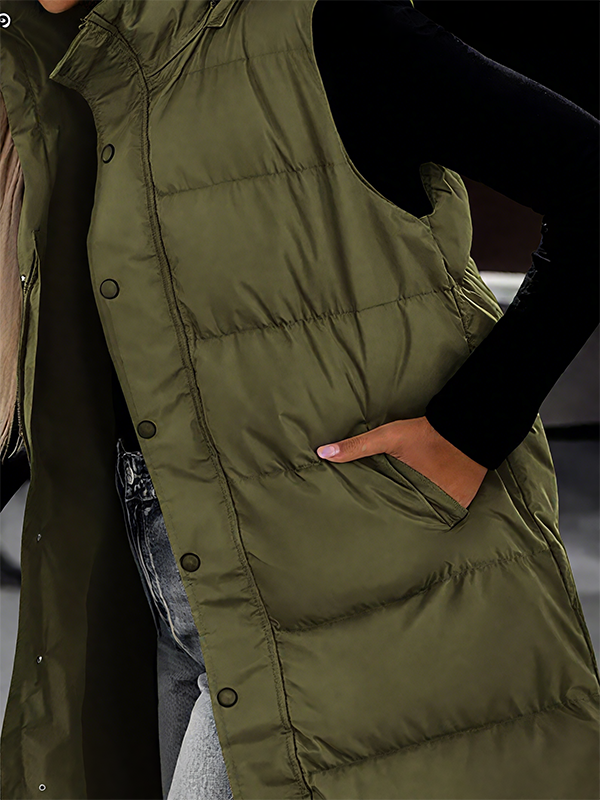 🔥 Women's Long Puffer Vest | Quilted Hood & Button Closure ❄️