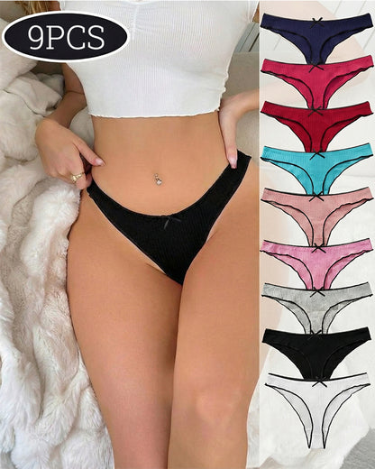 Women's Bow Low Waist Thong  Pack Ultra Soft Cotton（9 pack）