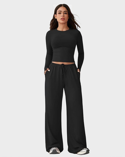Wide-Leg Lounge Set for Women Stretchy Crop Top & Pants