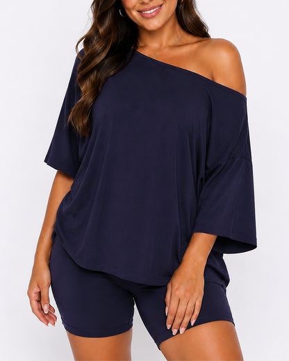 Off Shoulder Top and Fitted Shorts Lounge Set