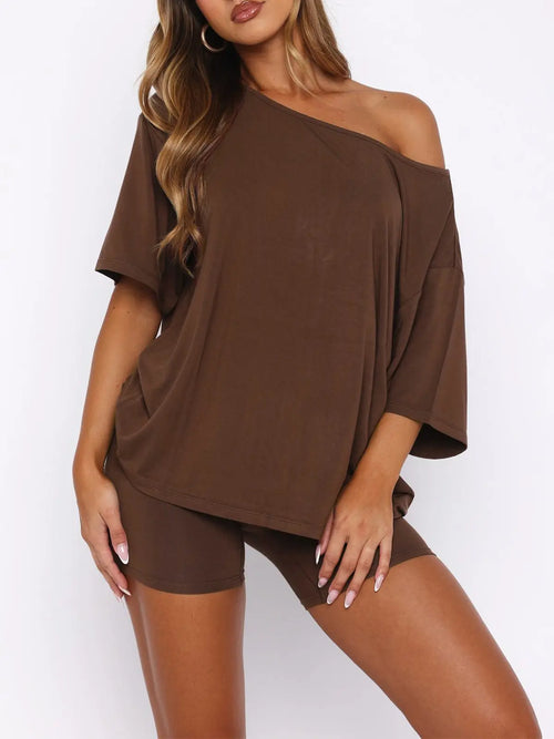 Off Shoulder Top and Fitted Shorts Lounge Set