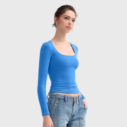 Women's Basic Double Layering Tight Slim Fit T Shirts