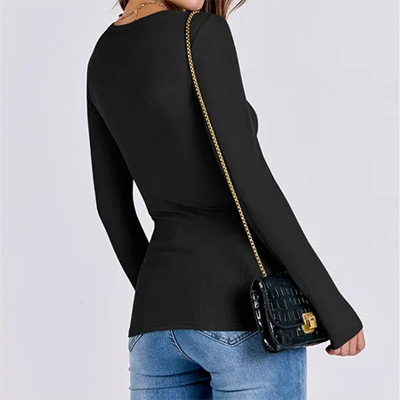 Women Long Sleeve Crewneck Rib Knit Slim Fit Shirts Basic Tee Tops