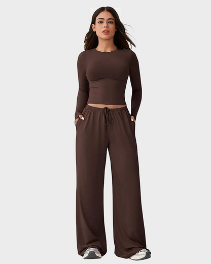 Wide-Leg Lounge Set for Women Stretchy Crop Top & Pants