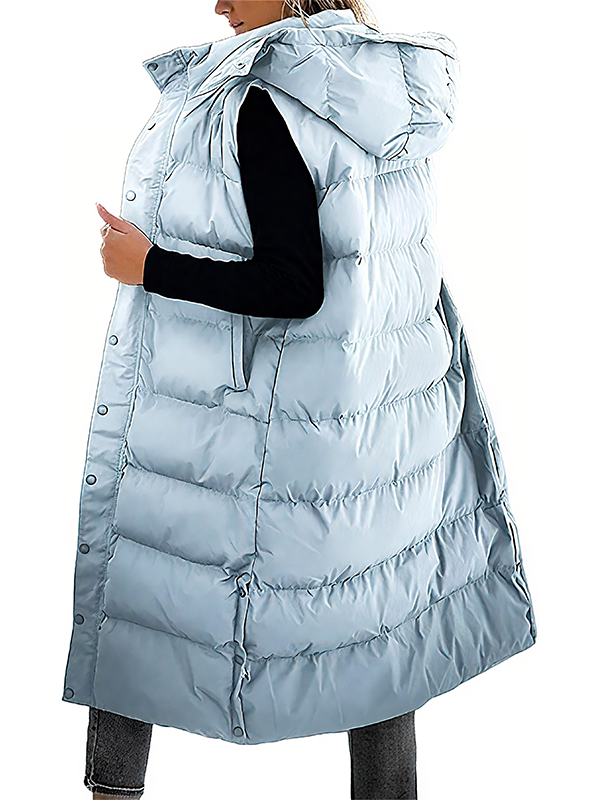 🔥 Women's Long Puffer Vest | Quilted Hood & Button Closure ❄️