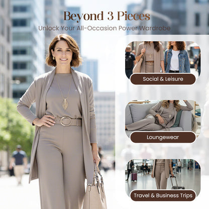 Elegant 3-Piece Set Including Long Cardigan, Top And Pants