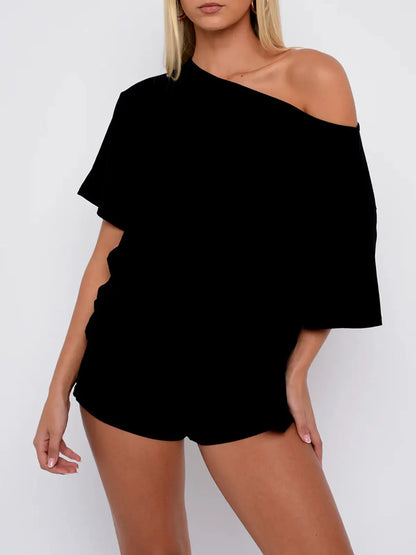 Off Shoulder Top and Fitted Shorts Lounge Set