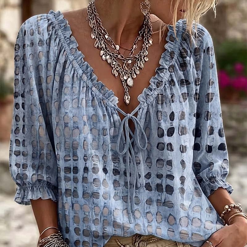 Polka Dot Lace Up Blouse