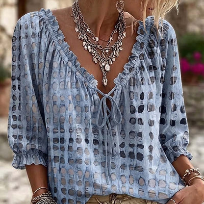 Polka Dot Lace Up Blouse