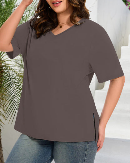 Women's Plus Size Basic Sleeve V-Neck T-Shirts