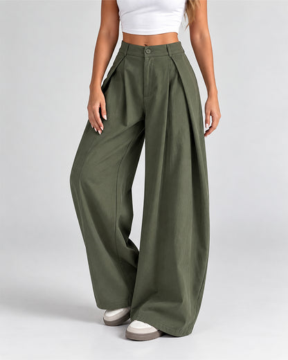 Women's Vintage Wide Leg Pants Elastic Waist Loose