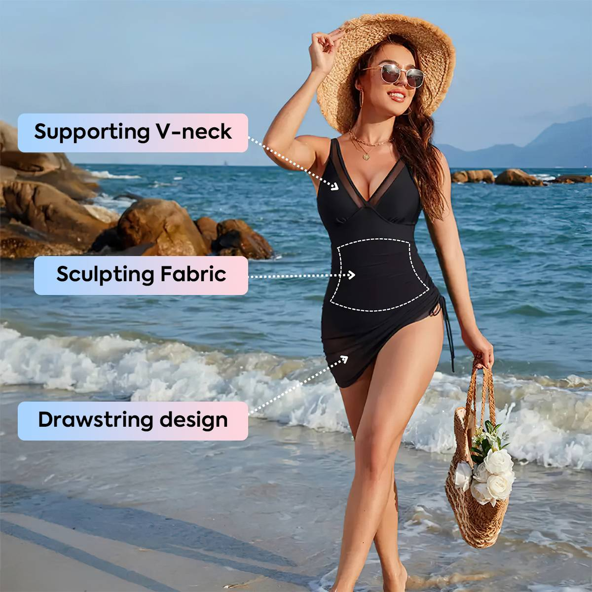 Κοιλιακό έλεγχο πλέγμα καθαρά sarong τυλίγει τις γυναίκες ένα κομμάτι